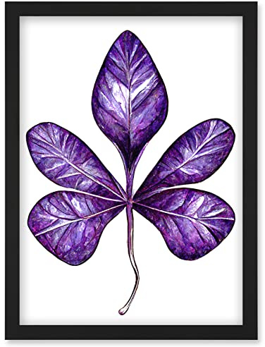 Wee Blue Coo Purple on White Money Tree Leaf Modern Simple Illustration Artwork Framed Wall Art Print A4