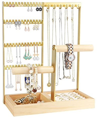 Kingling Schmuckständer, Schmuckhalter Schmuck-Organisator Schmuckständer Ständer zur Aufbewahrung von Halsketten, Ohrringen, Armbändern, Ringen (Gold)