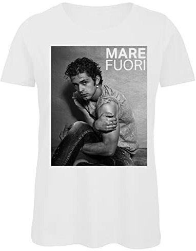 Bughyprint Tshirt Maglia Maglietta Cotone Donna Casual Girocollo Mare Fuori Fiction CE Sta O Mar for Bianca Carmine di Salvo, S