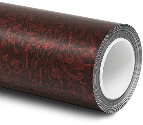 Folindo® 3D Forged Carbon Autofolie Rot Matt (21,84€/m²) | 5 x 1,52 m | Selbstklebende Luftkanal Folie zur Auto Folierung | Blasenfrei