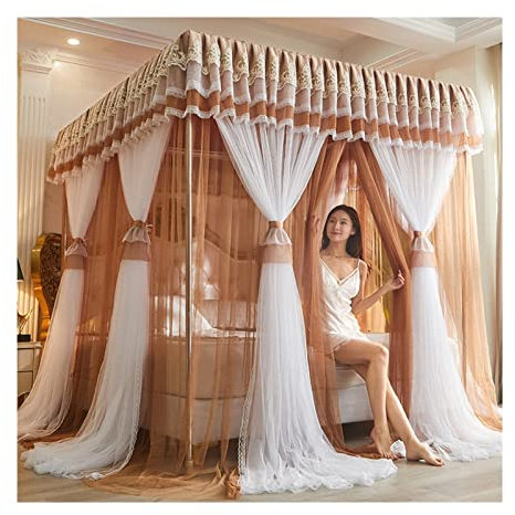 BUJOG Betthimmel, luxuriöser Betthimmel mit Edelstahlschienen, dekoratives Moskitonetz aus Mesh für Schlafzimmer und Erwachsene (Größe: 180 x 220 x 200 cm)