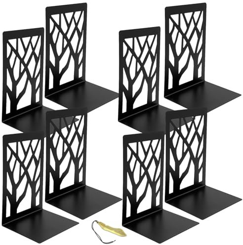 Mgood Serre Livre en Métal Robuste, Cale Livre, Presse-Livres Original pour Bureau, Maison, École et Bibliothèque 4 Paire (Noir)