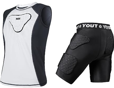TUOYR Youth Padded Compression Short and Vest Football Girdle with Pads Hip Thigh Butt Tailbone Protector Pants Boys Protective for Snowboard Skate Ski Kockey Cycling Baseball Rugby