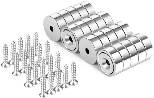 Neosmuk Magnete mit Loch,starke runde Magnete für die Wand,Magnet mit Schraube für Holz,Neodym-Scheibenmagnet mit Loch in der Mitte,17mm flacher Magnet(20er-Packung)