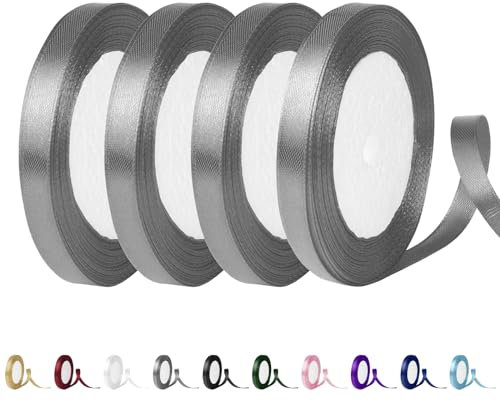 Satinband Silber 10mm, 88 Meters Silber Dekoration Geschenkband breit Schleifenband Geschenkbänder Band Dekoband Silber, Schleife für Schultüte, Stoffband für Hochzeit,Taufe und Geburtstag Geschenke