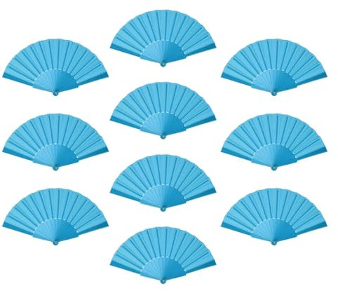 sourcing map Folding Fan Vintage Handheld Fans Plastic Folding Hand Fan Craft Folding Fan for Halloween Party Wedding Dancing Decoration Gifts 42x23cm/16.54x9.06,Pack of 10 (Light Blue)