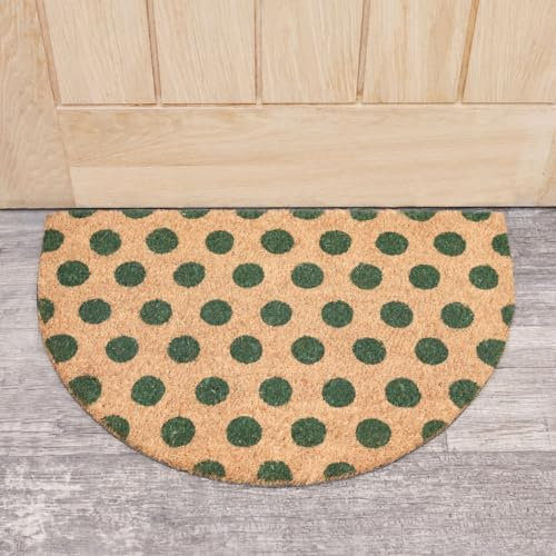 Melody Maison Forest Green & Natural Polka Dot Half Moon Door Mat