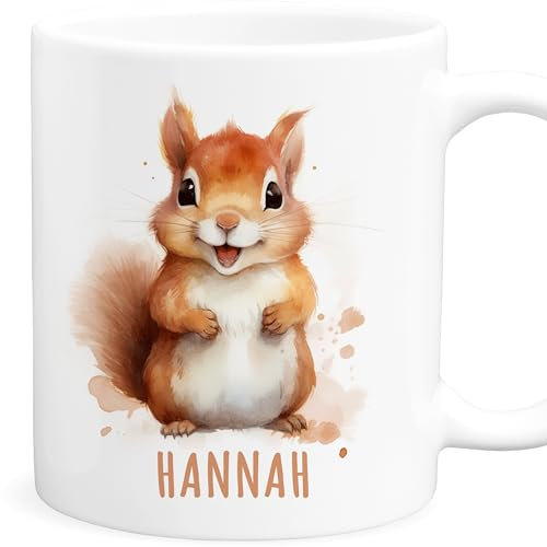 Eichhörnchen Tasse personalisierte Kindertasse mit Namen Eichhörnchentasse Namenstasse süßes Kinder Geschenk für Jungen & Mädchen Kaffeetasse Teetasse aus Keramik 330 ml