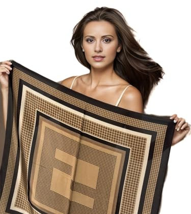 LA FERANI Halstuch Damen Seidentuch 70x70cm braun schwarz | Bandana Seide Satin | Tuch formlelle Anlässe Style | Business Style Geschenk Frau Mutter Tochter (7)