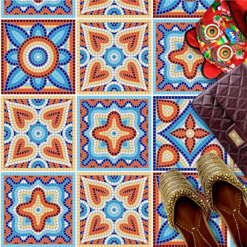 HUBDECO - Fliesenaufkleber - Küche, Badezimmer Deko - Klebefliesen - Bodenfliesen - Klebefolie Küche - Boden Schutzmatte - Selbstklebende Fliesen - 9 Stk. - Antikes Mosaik - 20x20cm