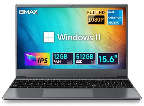 BMAX PC Portatile 15.6 Pollici, 12GB LPDDR4 512GB SSD Computer Portatile, Intel N5095 fina a 2.9GHz Windows 11 Pro X15Plus Laptop 1920x1080 Full HD, USB 3.0x2, Bluetooth 4.2, Mini HDMI, 2.4/5G WiFi