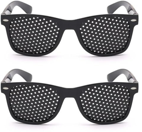 LQI 2PCS schwarze Brille mit Löchern für Augenübungen, leichte und langlebige Kunststoff-Lochbrille zum Lesen und Schreiben von Smartphones