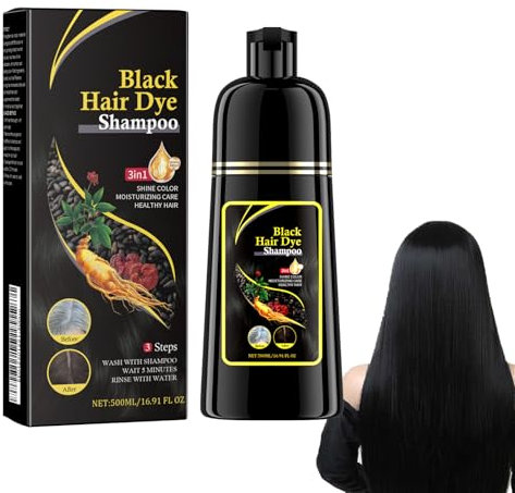 Shampoo Centella Schwarz Haarfärbeshampoo,Instant Hair Shampoo,Natürliche Schwarze Haarfarbe Shampoo 3 In 1,Haarfarbe Shampoo Für Graues Haar,Instant Black Hair Shampoo,Für Männer & Frauen-500ML