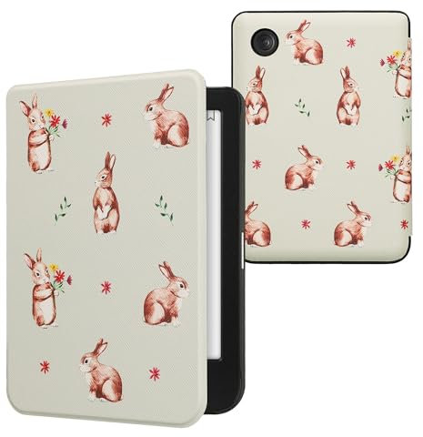 kwmobile Étui Compatible avec Kobo Clara BW/Colour Coque - Étui à Rabat magnétique Tablette eReader Similicuir - Blanc-Marron-Vert Gris