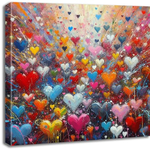 Bunte Herzen und viel Liebe - Pop Art Leinwandbild - Premium Druck auf Leinwand, verschiedene Formate - aufhängfertig (60 x 60 cm)