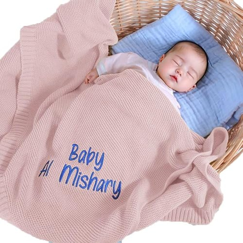 REQTYUI Personalisierte Babydecken – Individuell bestickte Strickdecken mit Namen Babys, Jungen und Mädchen. Perfekt für Geburtstage, Babypartys und Weihnachten