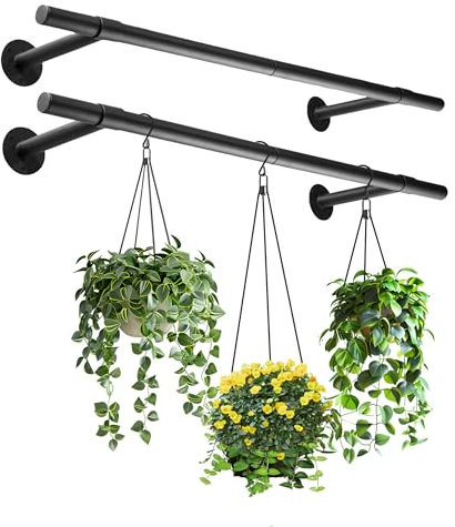Uoveya 2 pcs Hanging Planters Rod – Plant Hanger Indoor for Window Ceiling, Hanging Plant Shelf for Wall Planter House Plants, Plant Shelves Metal Holder Bar 47.5In (Pots, Plants, Chains not Included)