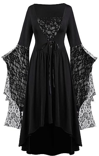 Rouingdd Gothic Kleidung Damen Gothic Mit Schnürung Corsagenkleid Partykleid Retro Elegant Kostüm Kleider Renaissance Festlich Maxikleid Feenkleid Prinzessin Große Größen Cosplay Dress