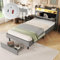 PUGSDRLY Lit 90x200cm,Lit 1 Place avec Tête de Lit de Rangement,Lampe LED et Prise USB,Lit Adulte,Lit Rembourré avec Sommier à Lattes et Tiroir,Lit Adolescent,Cadre de Lit,Gris
