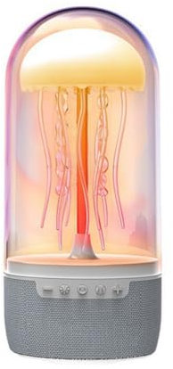 ToyGhillied Jellyfish Lamp Bluetooth Speaker, High-Tech Decor Bluetooth Speaker Night Light, Seven-Color LED Portable Fish Lamp Mood Light Sound Speaker for Adults (Grey)