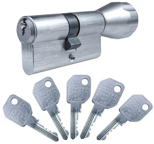 EVVA FPS Knaufzylinder 27/46K | hochwertiger Schließzylinder Profil-Zylinder mit Rund-Knauf | Bohrschutz | Marken-Qualität | Patentschutz bis 2041 | inkl. 5 Schlüssel und Sicherungskarte