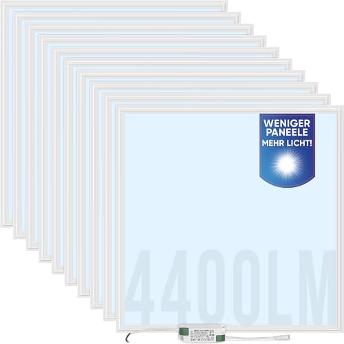 LECOM 10x LED Panel 62x62 Kaltweiß 6000K 4400lm Sehr Hell für Rasterdecke | Brillant hell: LED Deckenleuchten ideal für Büro- und Gewerberäume. Rasterleuchte Tageslicht, 0,9cm flach, A++ effizient.