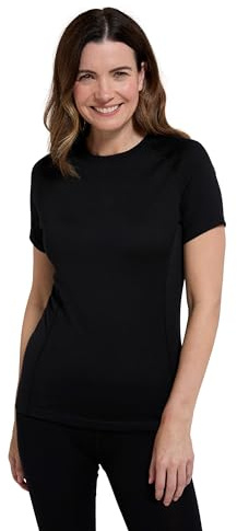 Mountain Warehouse Summit Womens Merino Thermal Top - Moisture Wicking, Anti-Bacterial & Quick Drying Ladies Baselayer - Spring Summer, Outdoors, Travelling Black Women's Size 6