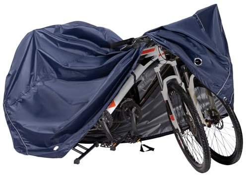 Navaris Funda Bicicleta Exterior Impermeable - Cubierta Guarda Bicicletas Exterior Resistente al Agua - Ajustable con Agujeros de Bloqueo - Funda para Bicicleta Hasta 205 cm - Azul marino XL