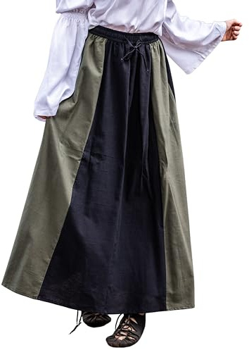 Leonardo Carbone® Damen Rock Dana | Elastischer Bund | Verstellbarer Kordelzug | Karneval, Halloween, Cosplay, LARP, Mittelalterrock, Kostüm, Gewand | Baumwolle Schwarz/Grün 2XL