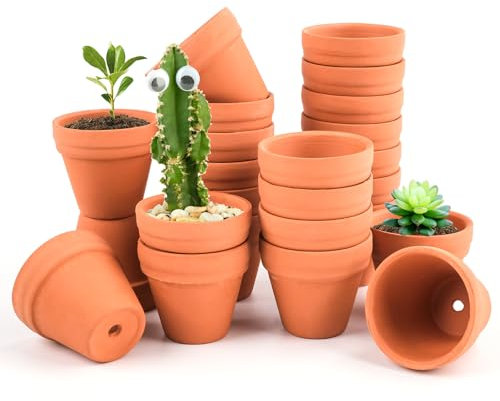 HGRGHH Mini Vasi di Argilla per Piante, 24 Pezzi 3X3.5cm Piccoli vasi per Piante in Terracotta con Foro di Drenaggio, Vasi in Terracotta per Piante da Interno e da Esterno