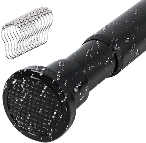 Scettar Tringle à rideau de douche télescopique de 80-130cm,Barre de Rideau Douche Sans Perçage (Noir),barre de rideau pour salon, salle de bain et Chambre à coucher fenêtre