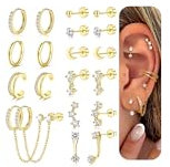 Roheafer 10 Paar Ohrringe gold Set für Damen 14 Karat Vergoldet Kleine Ohrstecker Tragus Helix Doppel Piercing Hypoallergene Goldene Ohrringe Mehrfache Piercings