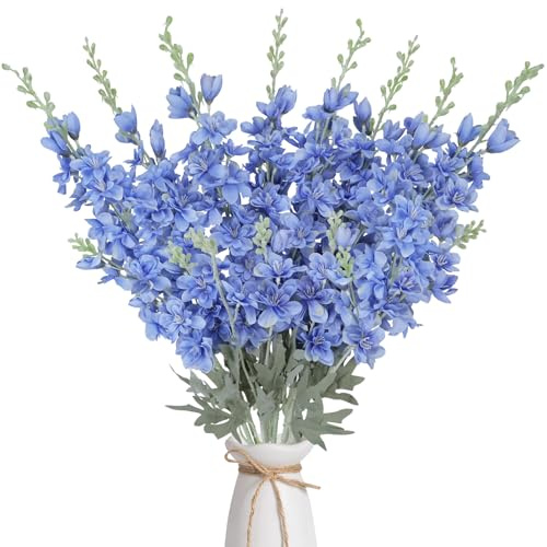 8PCS Blue Delphinium Artificial Flowers 34.6'' Long Stem Blue Silk Flowers
