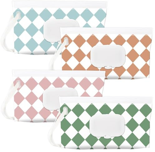 SANNIX 4 Pcs Baby Wipes Holder Dispenser, Portable Refillable Baby Wet Wipes Pouch Container Reusable Travel Case