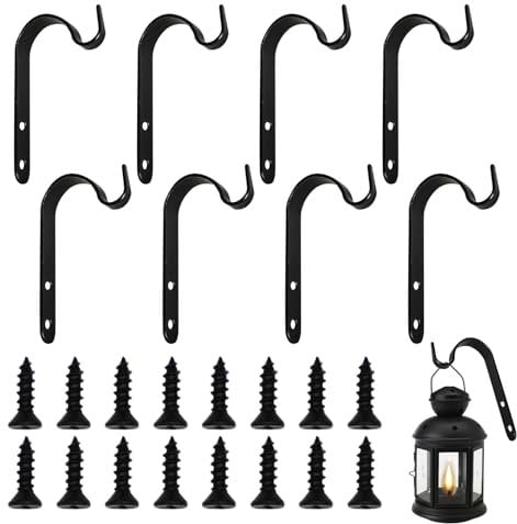 SYEYCW 8 Piezas Ganchos para Cestas Colgantes, Ganchos de Hierro Para Colgar en la Pared, Pequeños Ganchos para Jardín, para Cestas de Plantas, Linternas, Comederos de Pájaros, Campanas de Viento