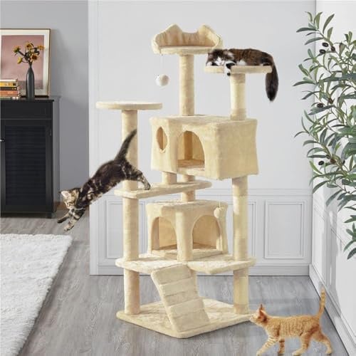 STARNINE Large Cat Tree 135cm Cat Tower Scratching Posts Multi Level Kitten Tree House Condos With Dangling Balls Indoor Cats Activity Centre Tree House Tower (Beige)