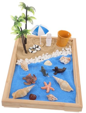 MUCKLILY Japanese Mini Beach Zen Garden Sandbox Decor for Desktop Tabletop Micro Landscape Adornment Relaxing Sand Table for and Imaginative Play Office Decoration