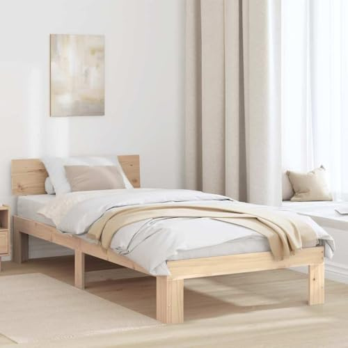 vidaXL Bettgestell mit Kopfteil 90X190 cm Massivholz Kiefer Natur Minimalistisch Innen Stauraumlösung Einzelbett ohne Boxspring Plattform 90 190 Langlebig