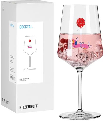 RITZENHOFF 8106005 Cocktail-Glas 500 ml, Serie Tierisch glücklich, Motiv Pudel mit Ballon, pink - Made in Germany