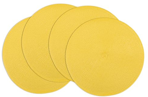 Winknowl Runde Platzsets 4er Set, Abwaschbar Tischmatten rutschfest Abgrifffeste Hitzebeständig Tischsets, 37 cm Runde Platz-Matten für Esstisch (Gelb)