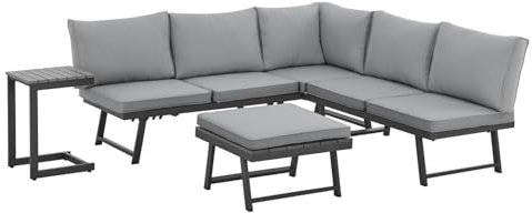 SVITA Grenada Gartenlounge Set 4-teilig Doppelliege Sitzgruppe Multifunktionslounge Gartenliege 2 Personen Sofagarnitur Metallgestell Schwarz/Grau