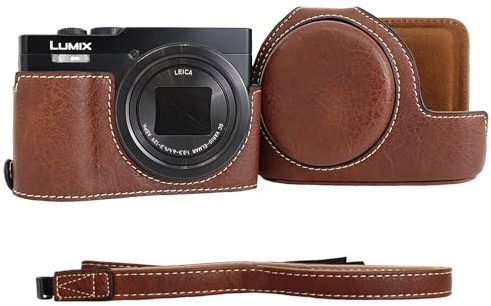 VOVMOEYA Étui pour Panasonic Lumix DC-TZ99 – Housse en cuir PU résistant aux rayures pour Lumix TZ99, avec housse de protection amovible, bandoulière réglable, marron, Trousse de beauté