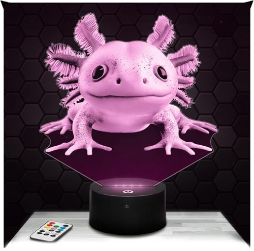 Lampephoto.fr - Lampe Axolotl 3D Touch Nachtlicht Amphibie | Made in France, Sockel & Größe wählbar, dimmbar, Batterie/USB, HD-Lasergravur, Geschenk für Sie & Ihn