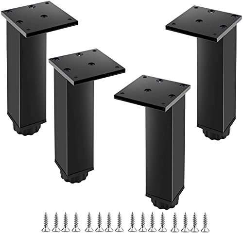 Lot de 4 pieds de meubles réglables carrés épais en alliage d'aluminium antidérapants pour salle de bain, canapé et table – 35 cm, noir