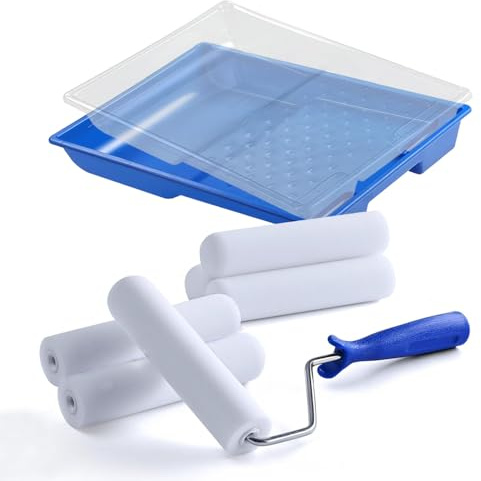 ACEBON 6 Inch Paint Roller Kit, High-Density Foam Rollers with 7-Inch Tray & Liners for Easy, No-Mess Painting on Cabinets, Doors, Walls & Furniture﻿