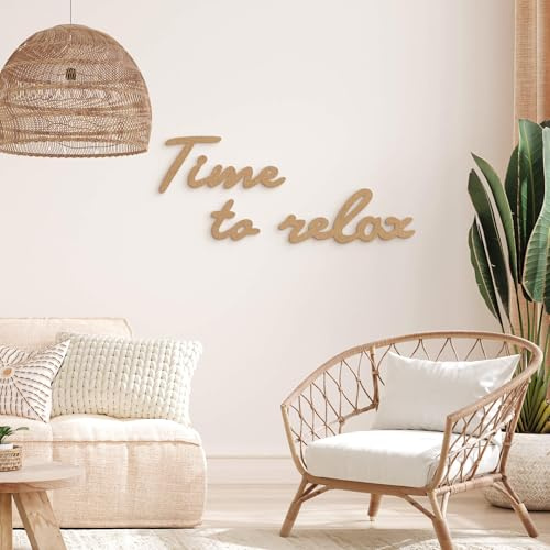 Holz Deko Buchstaben TIME TO RELAX Holzbuchstaben 3D-Wanddeko für Wohnzimmer Boho Deko Schriftzug (95x15 cm)