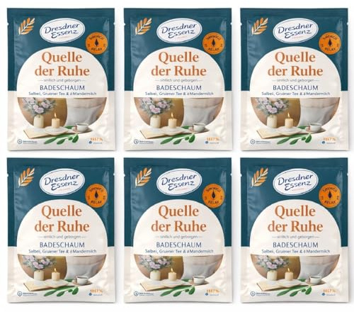 Dresdner Essenz Quelle der Ruhe Badeschaum Salbei, Grüner Tee & Mandeln, 6x 60g