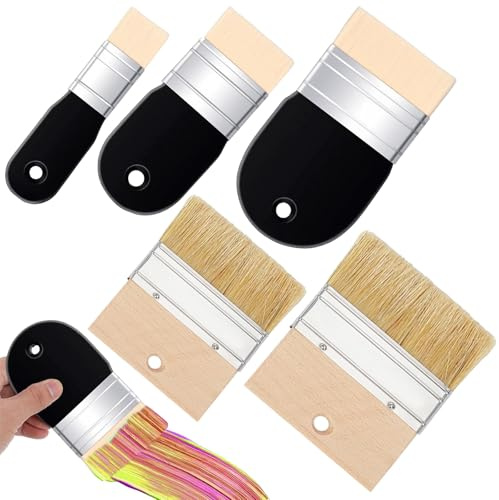 Lot de 5 Pinceaux Plats Pinceaux Peinture Acrylique Manche Large en Bois | Pinceau Vernis Bois pour Aquarelle 3 Tailles pour Clôtures Décoration Peintures pour Peinture Acrylique Aquarelle Gouache