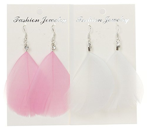 2 Pairs Pack Feather Earrings on Silver Hook (StyleB)