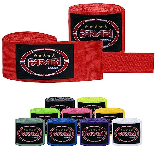 Farabi Sports bambini bendaggi boxe 2,5 metri di lunghezza fascie da boxe - fascette boxe con coppia per MMA, Muay Thai, allenamento, kickboxing e sport da combattimento (Red)